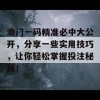 澳门一码精准必中大公开，分享一些实用技巧，让你轻松掌握投注秘籍！