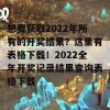 想要获取2022年所有的开奖结果？这里有表格下载！2022全年开奖记录结果查询表格下载