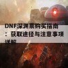 DNF深渊票购买指南：获取途径与注意事项详解