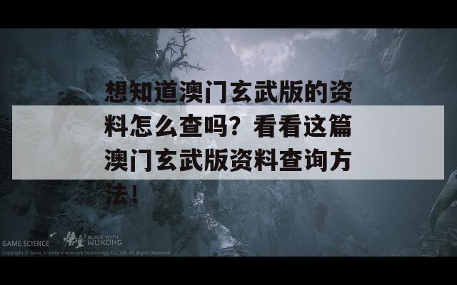 想知道澳门玄武版的资料怎么查吗？看看这篇澳门玄武版资料查询方法！