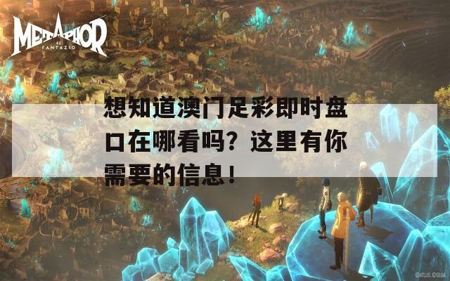 想知道澳门足彩即时盘口在哪看吗？这里有你需要的信息！