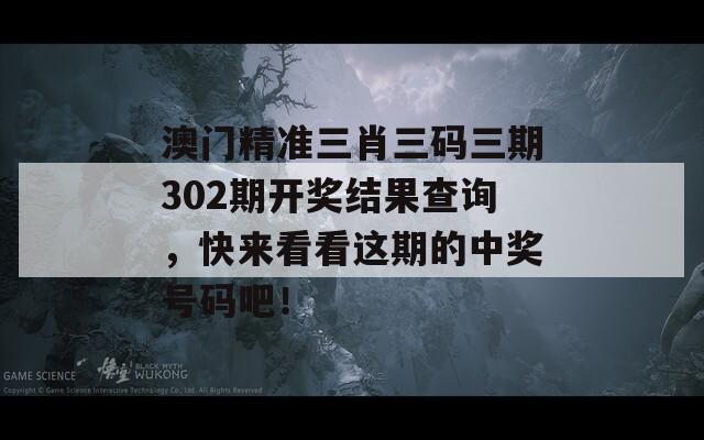 澳门精准三肖三码三期302期开奖结果查询，快来看看这期的中奖号码吧！